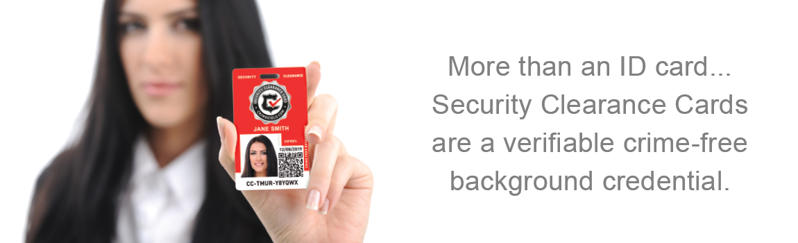 Woman holding up a CrimShield Security Clearance Card